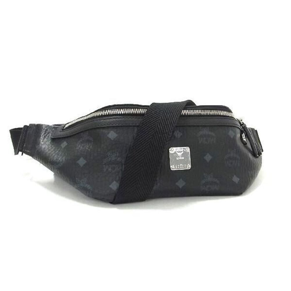 MCM Monogram Visetos Leather Waist Clutch Bag Body Belt Bum Crossbody Black